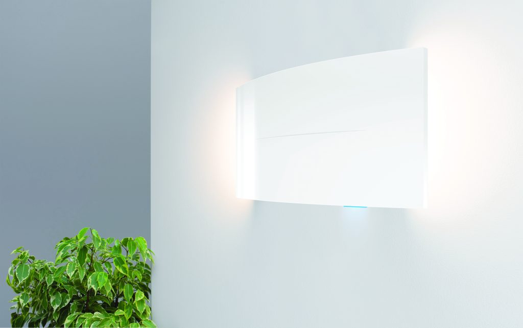 Modern wall lamp on a light wall. Free space and decor in the in